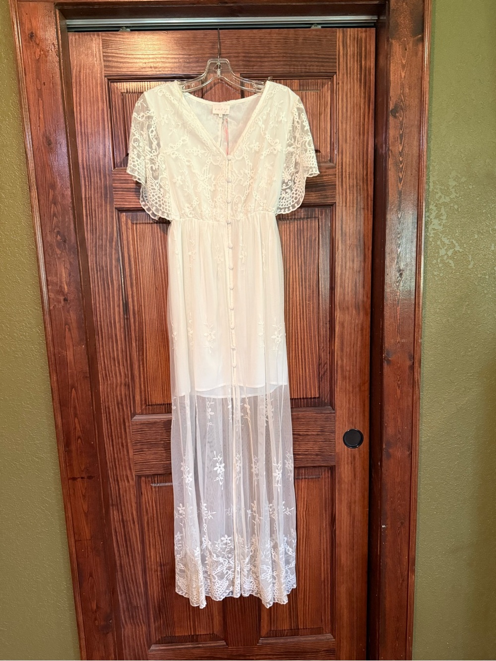 White Lace Maxi Dress with Sheer Overlay